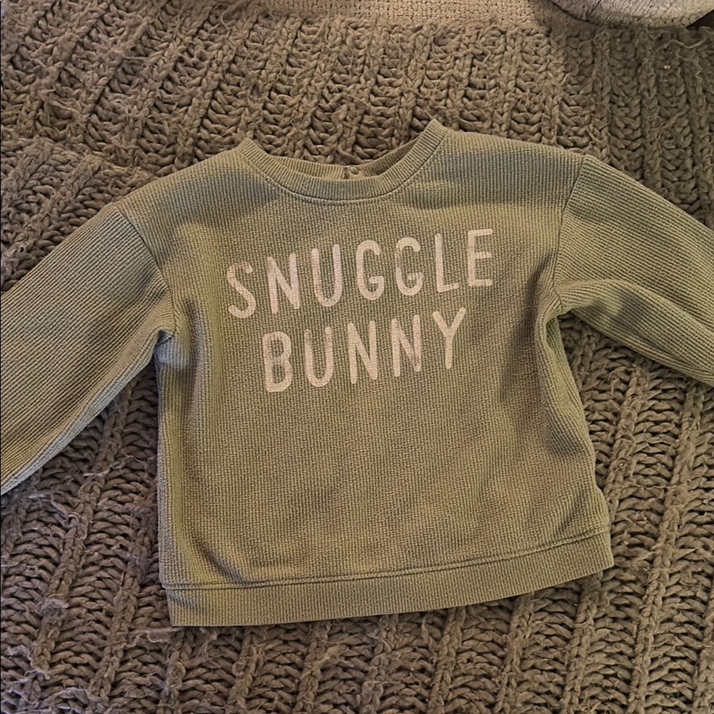 Green Long Sleeve Tee with Snuggle Bunny Print